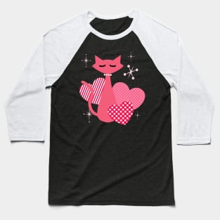 Atomic Hearts Mid-Century Modern Retro Valentines Cat Baseball T-Shirt